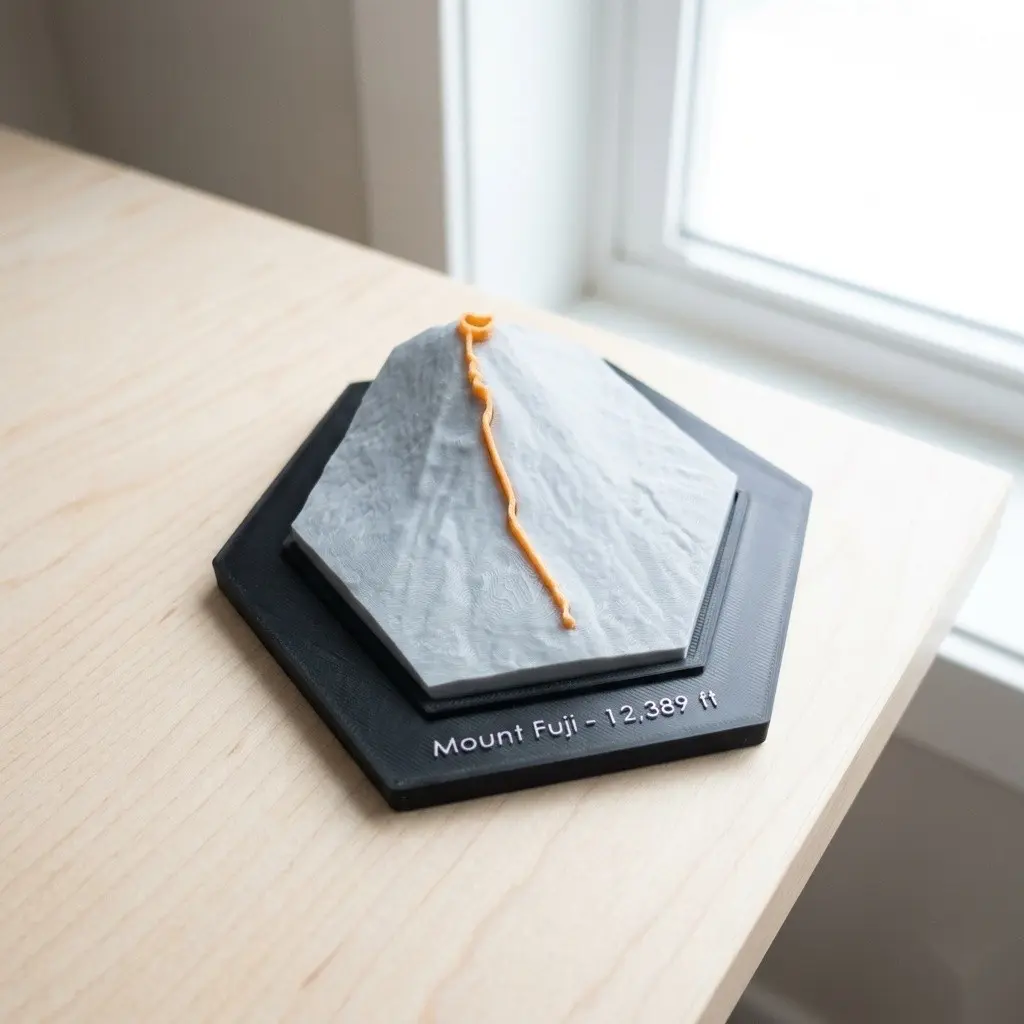 Mount Fuji 3D Terrain Model - Topographic Hiking Gift