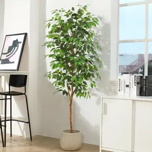 DR.PLANZEN 6FT Artificial Ficus Tree with Natural Wood Trunk & Lifelike Leaves Silk Fake Potted Tree for Office Home Decor Faux Tree with Wood Branches Ideal for Indoor Use No Maintenance Required - Decorative