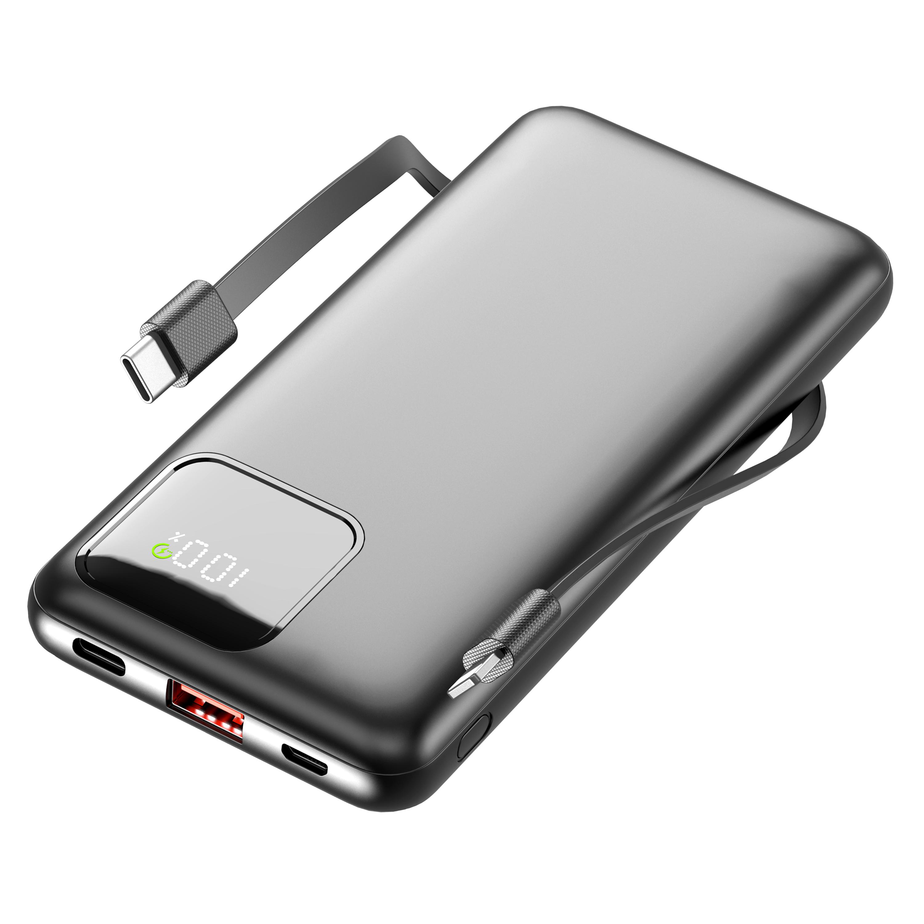 Slim Travel Battery Pack 10000mAh, Portable Charger with Built-in Cables, 4 Outputs 2 Inputs, 22.5W Fast Charging for iPhone, Samsung, Google Pixel Power Bank Electronics Accessories