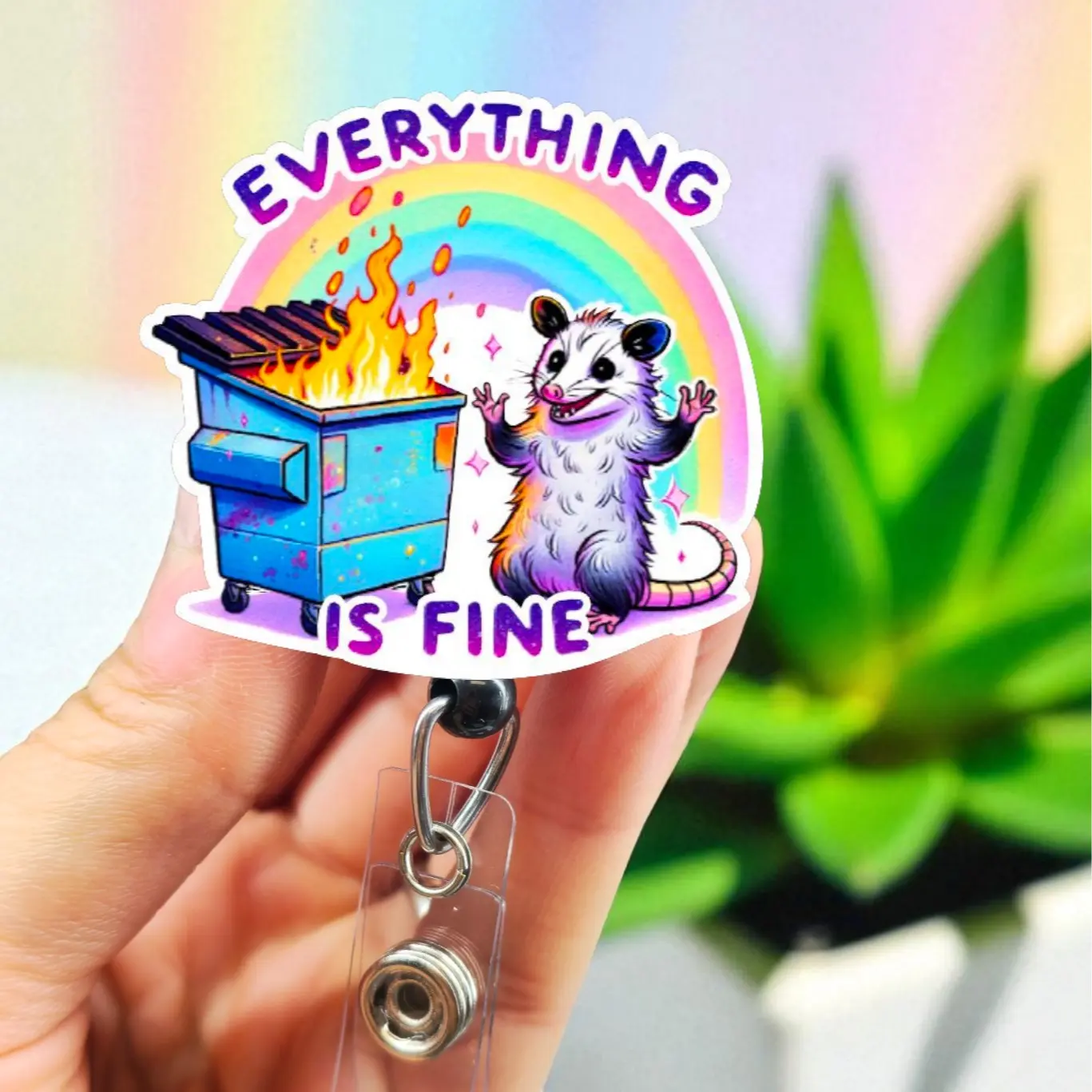Xray Girl Creations Everything is Fine Acrylic Badge Reel with Swivel Clip for Nurses & Hospital Workers Retractable 360-Degree Rotation Badge Pull Gift for Coworkers