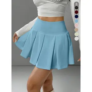 Women's solid color high waisted pleated skirt, casual and fashionable short skirt, suitable for daily outdoor wear, summer women's underwearRAIMENTRY
