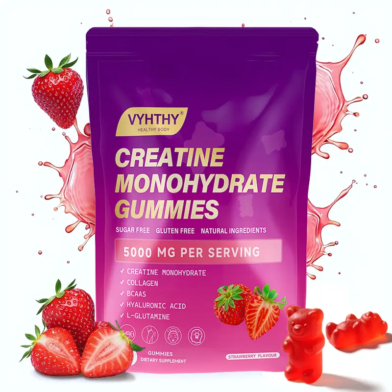Vyhthy CurveBoost Creatine Monohydrate Gummies – With Collagen, BCAAs, L-Glutamine, Biotin, Zinc, Vitamin D3 & Hyaluronic Acid – Daily Pre & Post Work