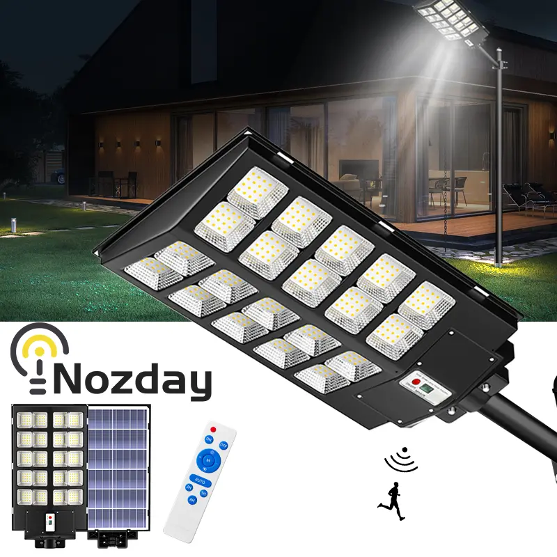 Nozday 7600W -33000mAh  IP67 Solar Street Lights Outdoor, 320000LM Commercial Parking Lot Light, 6500K Dusk to Dawn  Solar Security Flood Lights Motion Sensor Solar Led Lamp for Basketball Court, Road, Ya-