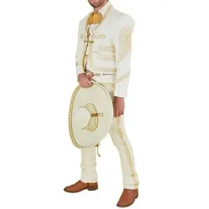 Traje Charro Tradicional Blanco con Oro – Hombre, Importado de México