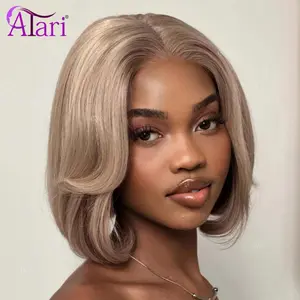 Ash Blonde with Brown Roots Short Bob Wig Transparent 13x4