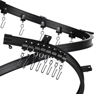 Black Flexible Bendable Ceiling Curtain Track, Curved Ceiling Track for Curtains, Room Divider Ceiling Track Rail System with Hooks(3 m/ 9.8 ft)