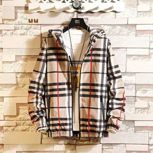 Jacket Slim-Fit Hood Clothes All-Matching Spring Men's Plaid Coat