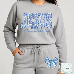 Blue Floral Jesus is the reason Sweatshirt and Joggers Sold Seperatly