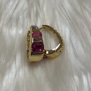 Argollas Pendientes with Pink Stones Gold Plated Earrings for Women Fashion Jewelry