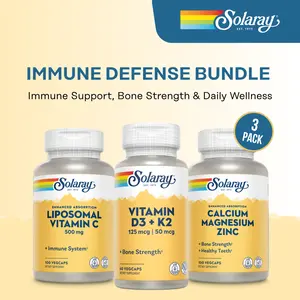 Solaray Immune & Bone Support Bundle – Liposomal Vitamin C + Vitamin D3+K2 + Calcium,Magnesium, Zinc