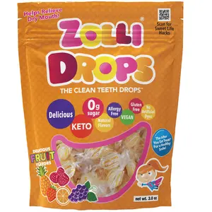 Zolli Drops Fruity Hard Candy 3oz, Delicious, Zero Sugar, KETO, Vegan, Gluten Free, Allergy Friendly, No Artificial Dyes, Kosher - Helps Relieve Dry Mouth Sugar Free Snack Sweet