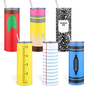 6 Pcs Teacher Appreciation Gifts Composition Book Theme 20 oz Tumblers Bulk Kindergarten Teachers Thank You Gift Cups for Preschool Teacher's Day Classroom Retirement Favors