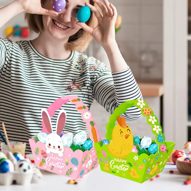12/24 Piece Set Easter Cartoon Irregular 3D Handheld Baskets, Rabbit Egg Hen Pattern Gift Boxes, 12 Baskets Party Favor Boxes, Gift Packaging Boxes, Party Favors Assortment, Gift Box Design