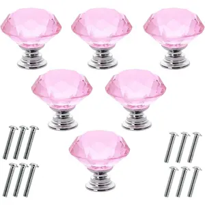 6 count  Glass Cabinet Knobs 30mm  Shape Drawer Kitchen Cabinets Dresser Cupboard Wardrobe Pulls Handles (30mm, Pink)
