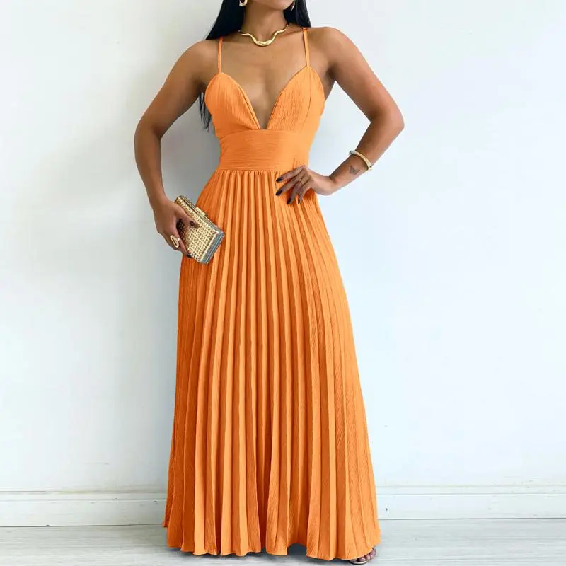 strapless open back dress Printed Pleated Bandeau Tube Maxi Dress main image 0