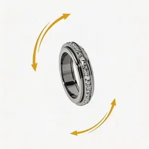 14K dynamic rotating ring with inlaid stones, lucky charm ring for good fortune, everyday wear accessory, suitable for both men and women, ideal as a gift for special occasions like birthdays, size 5–12