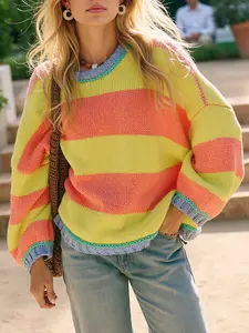 FISOEW Womens Oversized Sweaters Casual Long Sleeve Color Block Crewneck Knitted Loose Fall Pullover Tops Womenswear Knitwear Fit Comfy #TikTokShopHolidayHaul Soft Overall Everyday