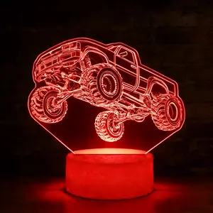 3D Monster Truck Illusion Night Light, Bedside Lamp with Remote, Touch Switch(7 Colors) Changing Dimmable for Christmas Decoration, Birthday Gifts for Kids