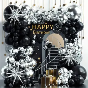 152pcs Metallic Silvery Confetti Balloons - Black & Silvery Balloon Garland Arch Kit, Perfect for Adult Party Decorations, Prom, Birthday, Graduation, New Year, Wedding, Winter Celebrations