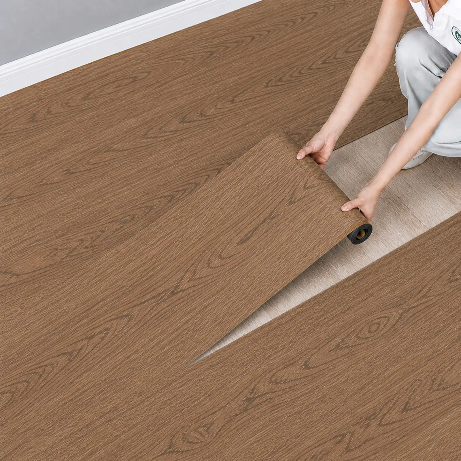 1 Roll 118.11 in/300 cm Self-Adhesive Vinyl Flooring, Thickened 3D Vintage Wood Grain Peel-and-Stick Floor Covering, Removable, Waterproof, Wear-Resistant, Easy to Clean and Install for Indoor DIY Home Renovation