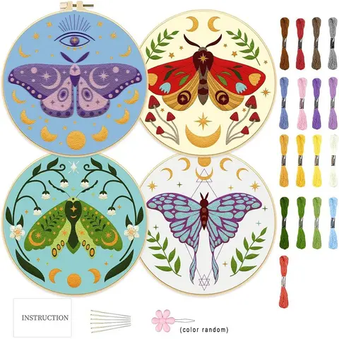 DIY Butterfly Embroidery Kit, Embroidery Kit for Beginner, Embroidery Craft, Including Embroidery Thread & Cloth & Hoop, Threader, Needle, Instruction, Summer for Gift, Perfect Gift, Men Gifts, Home Ideals 2024, Artwork, Embroidery Set