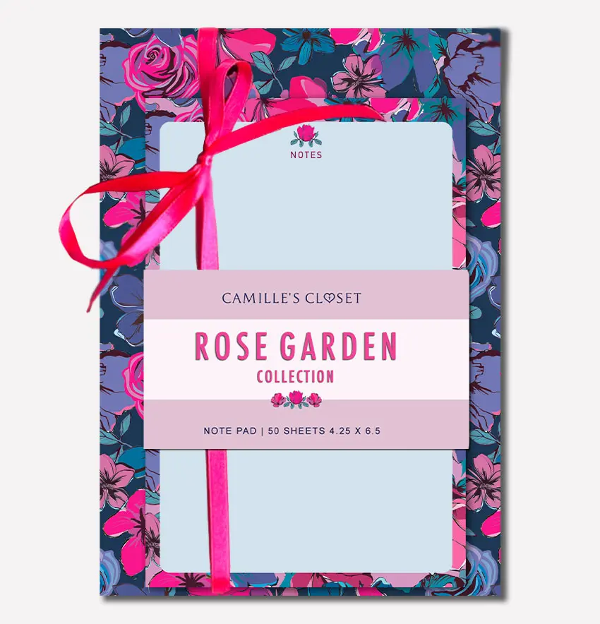 Camille's Closet Stitched Notebook and Note Pad Set - Rose Garden