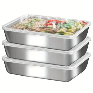 3PCS Stainless Steel Food Storage Containers with Clear Lids, Leakproof & Stackable Lunch Boxes for Kitchen Meal Prep