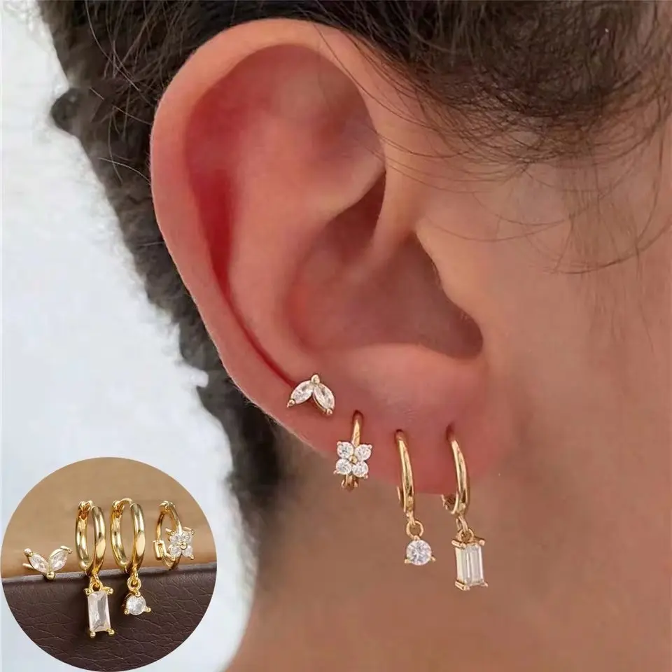 4 Pairs 14K Gold Plated Earrings for Women, Hypoallergenic Drop Earring Dainty Earrings for Women Trendy Cute Small Huggie Hoop Earring Fashion Womens Jewelry