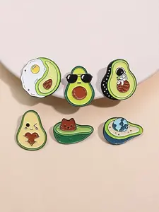Cute Avocado Enamel Pin Set, Retro Cartoon Animal Lapel Badges, Quirky Style Brooches for Women & Men, Fashion Accessories for Daily Decor