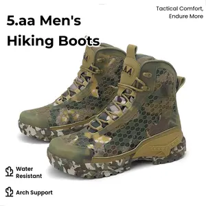 5.AA Men's Closed PU Camo All-Terrain High-Top Lace-Up Military Combat Boots - Lightweight, Breathable, Cushioned Footbed, Non-Slip, Ankle Support, Wide Round Toe Tactical Work Safety Footwear for Hiking, Construction Work, Daily Outdoor Walking Shoes