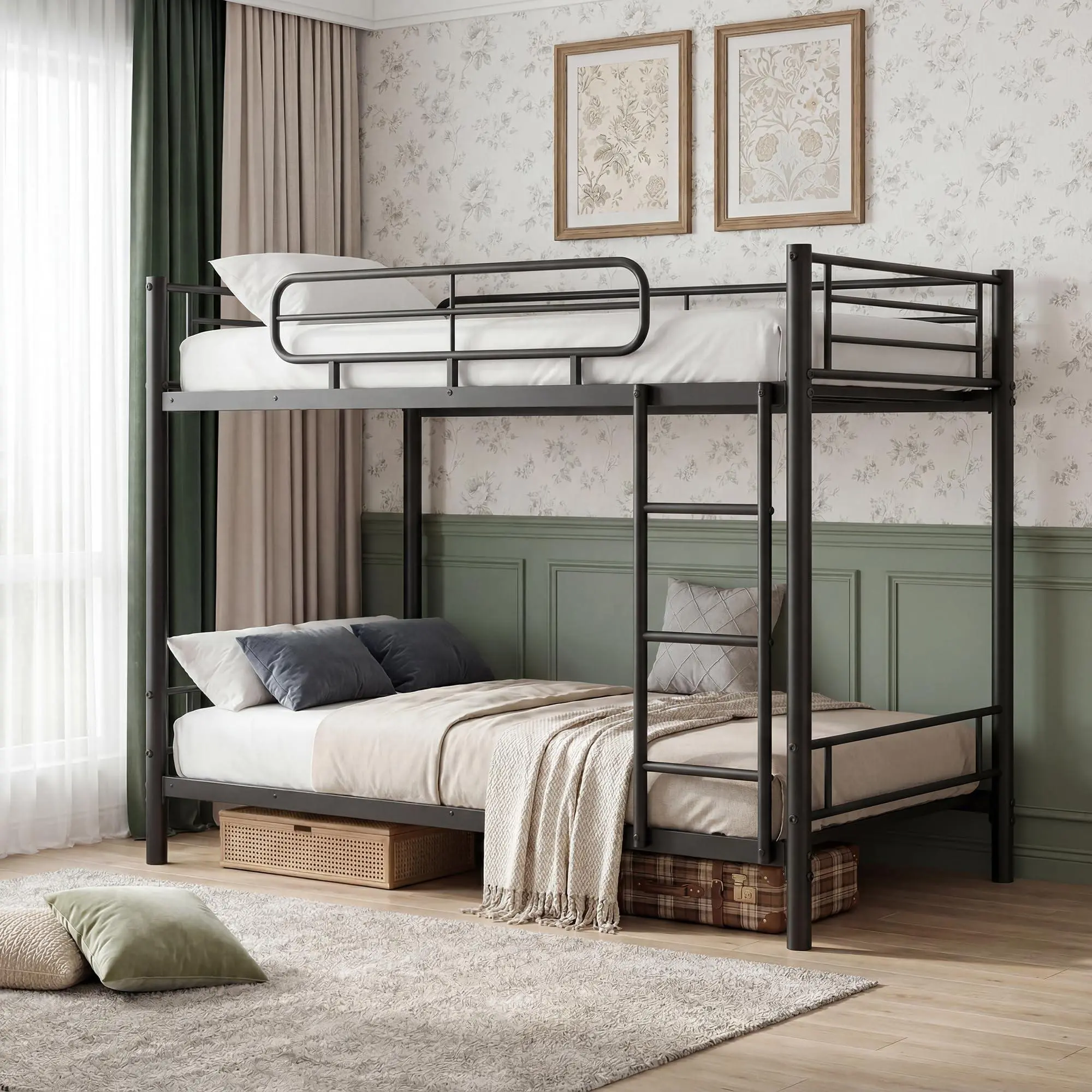 Garvee Heavy Duty Twin Over Twin Bunk Bed Frame - Sturdy Iron, High 11.7" Safety Guardrails, Reversible Adjustable Ladder, 450 lbs Upper & 500 lbs Lower Capacity, Space-Saving