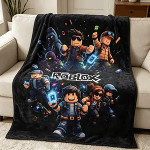 Blankets Roblox Theme Soft Flannel Kids Blanket Adult Blanket Comfortable Sofa Throw For Bedroom Living Room Office Car Men Women Youth Gaming Gift Birthday Christmas Fathers Day Soft Elastic Breathable
