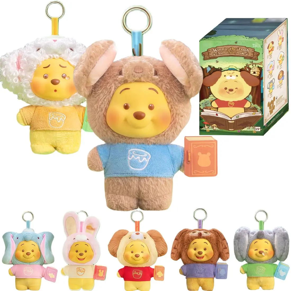 MINISO Disney Winnie the Pooh Animal Storybook Series Blind Box Collectible Figurine - Unisex Metal TV & Movies Cosplay Piece, Fluffy Plush Accent, Winnie Keychain Clip, 1 Random Mystery Blind Bag Surprise Pack Birthday Gift for Toy Enthusiasts