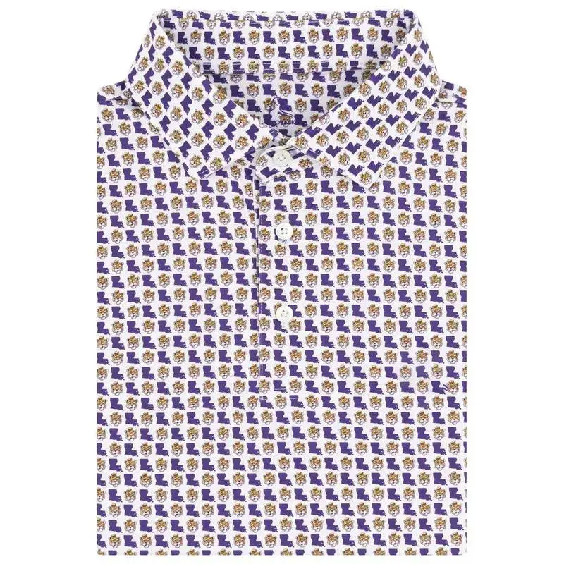 Purple Wildlife Pattern Polo Shirt Short Sleeve Outdoors Menswear Tops Classic Print Tops