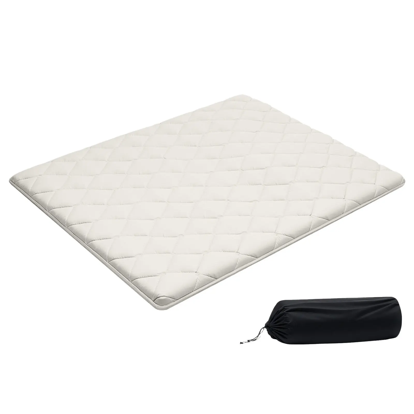 VEVOR Foldable Mattress - Queen Size, 9-Layer 2.5 in Brushed Fabric Contoured Memory Foam Foldable Bed with Precision Stitching, Reinforced Edge Stitching, Storage Bag, Straps, Fastener, White for Outdoor Camping, Japanese Tatami, Living Room Use