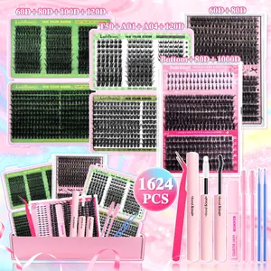 DIY Lash Kit, Eyelash Extensions Set, Waterproof Long-Lasting Fluffy Weightless, Individual, Eyelash Extensions with Ultra-Thin Band Bond & Seal & Remover, Makeup Beginner Friendly, Eyelashes Clusters, Self Grafting Curling Eyelashes for Women