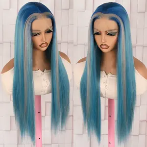 Blue Grey Pinao Color Lace Front Wig Ombre Color Halloween Wigs Long Silky Straight Lace Front Synthetic Wig Glueless Heat Resistant Fiber Hair Replacement Wig For Women Cosplay Party & Daily Use