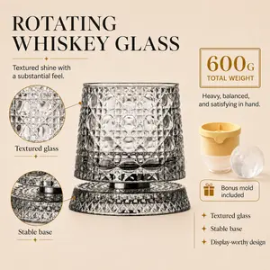 Crystal Star-Cut Spinning Whiskey Glass, Elegant European Barware Gift, Rotating Glass Cup Spinning Glass Cup Drinkware Set Cocktails Mug Bottles