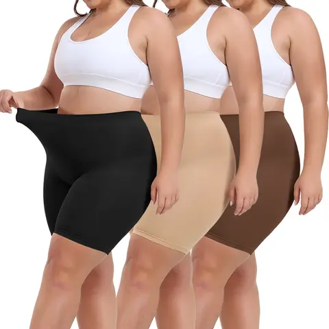 Women's Plus Size Shapewear Boyshorts, Lightweight High-Waist Tummy Control Safety Panties for Under Dresses, Yoga & Gym, Plussize, Basic, Shapewear Safety Boyshorts, Compression, Lady