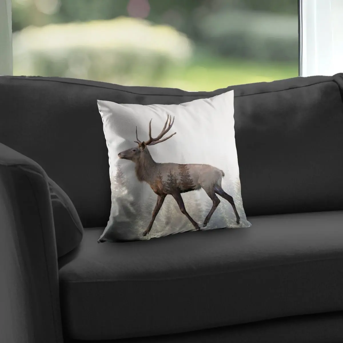 Begin Home Decor C1PT1414OKR6GL 14 x 14 in. Large Plume Roe Deer Throw Pillow - Scandinavian Decor Insert