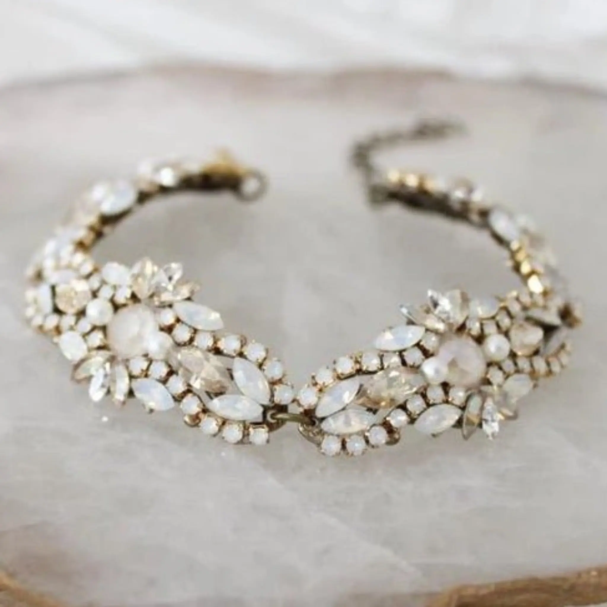 Antique gold crystal Bridal beaded bracelet - GRACE