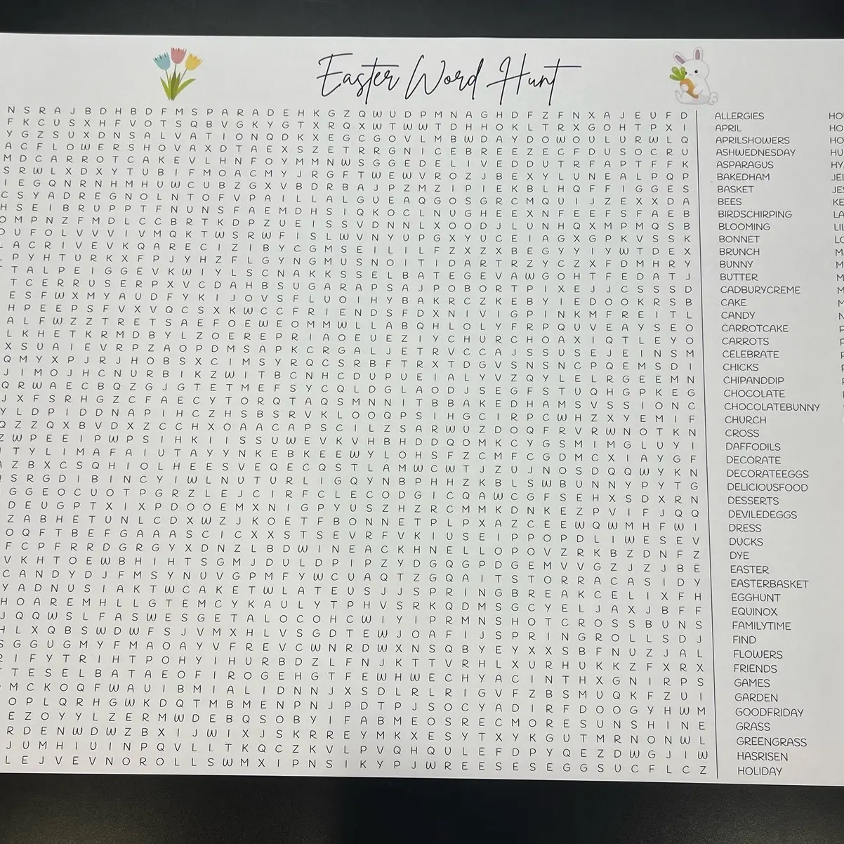 Giant Easter Wordsearch Puzzle | 30x42” | 100 Words to Find