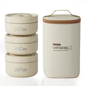 Insulated Food Lunch  Container Set , 1 Set Including 3 Counts Lunch Box & 1 Count Insulated Bag, 3 Separate Stackable Lunch Container for Adult & Kids Travel, Kitchenware Steel Stainless