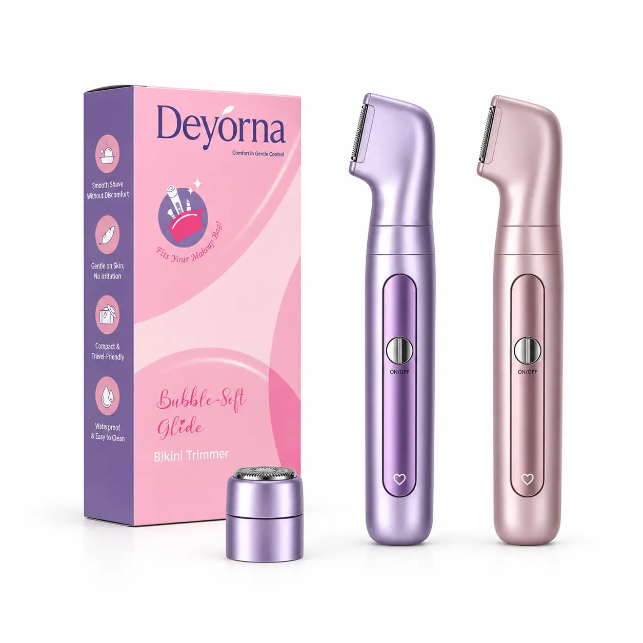 Deyorna 2-in-1 Women's Electric Trimmer, Waterproof Bikini Trimmer & Body Grooming Shaver with Precision Trimmer and Foil Shaver Heads, USB Rechargeable Wet & Dry Hair Remover for Sensitive Areas, Smooth Shaving & Personal Care Tool