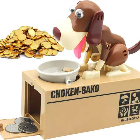 Cute Plastic Hungry Dog Coin-Stealer Novelty Toy - High-Capacity Savings Box Cash Coin Jar with Twist Latch, Rizz Ornaments, Habit-Forming Tool for All Ages Gift, Desk/Shelf Accent