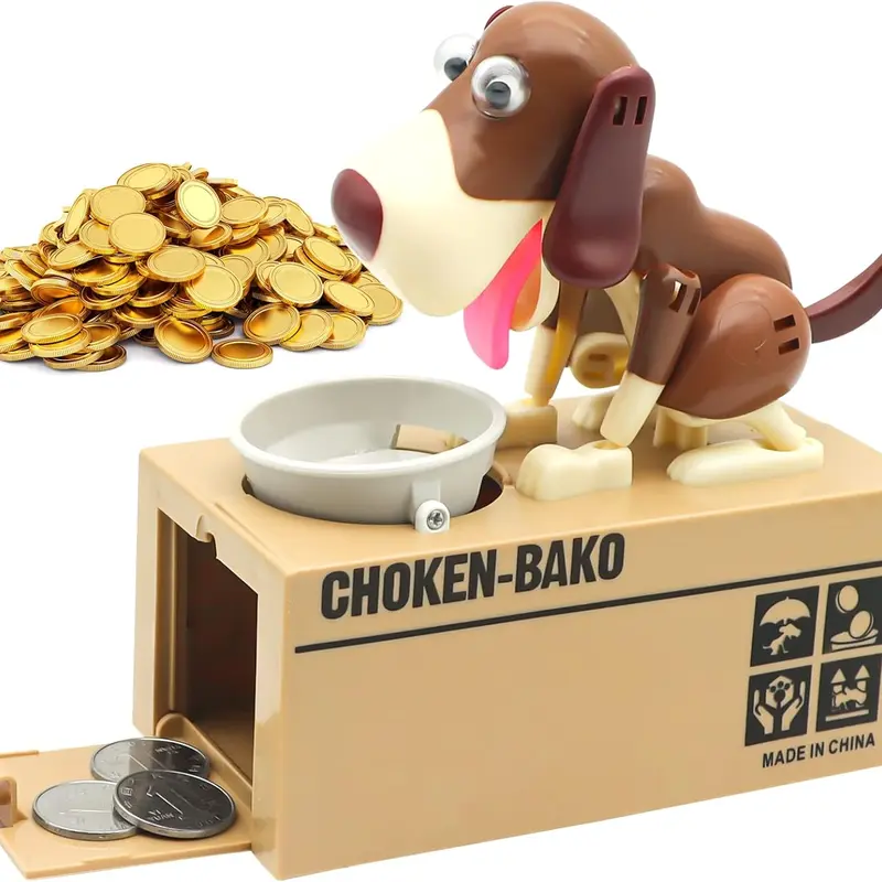 Cute Plastic Hungry Dog Coin-Stealer Novelty Toy - High-Capacity Savings Box Cash Coin Jar with Twist Latch, Rizz Ornaments, Habit-Forming Tool for All Ages Gift, Desk/Shelf Accent