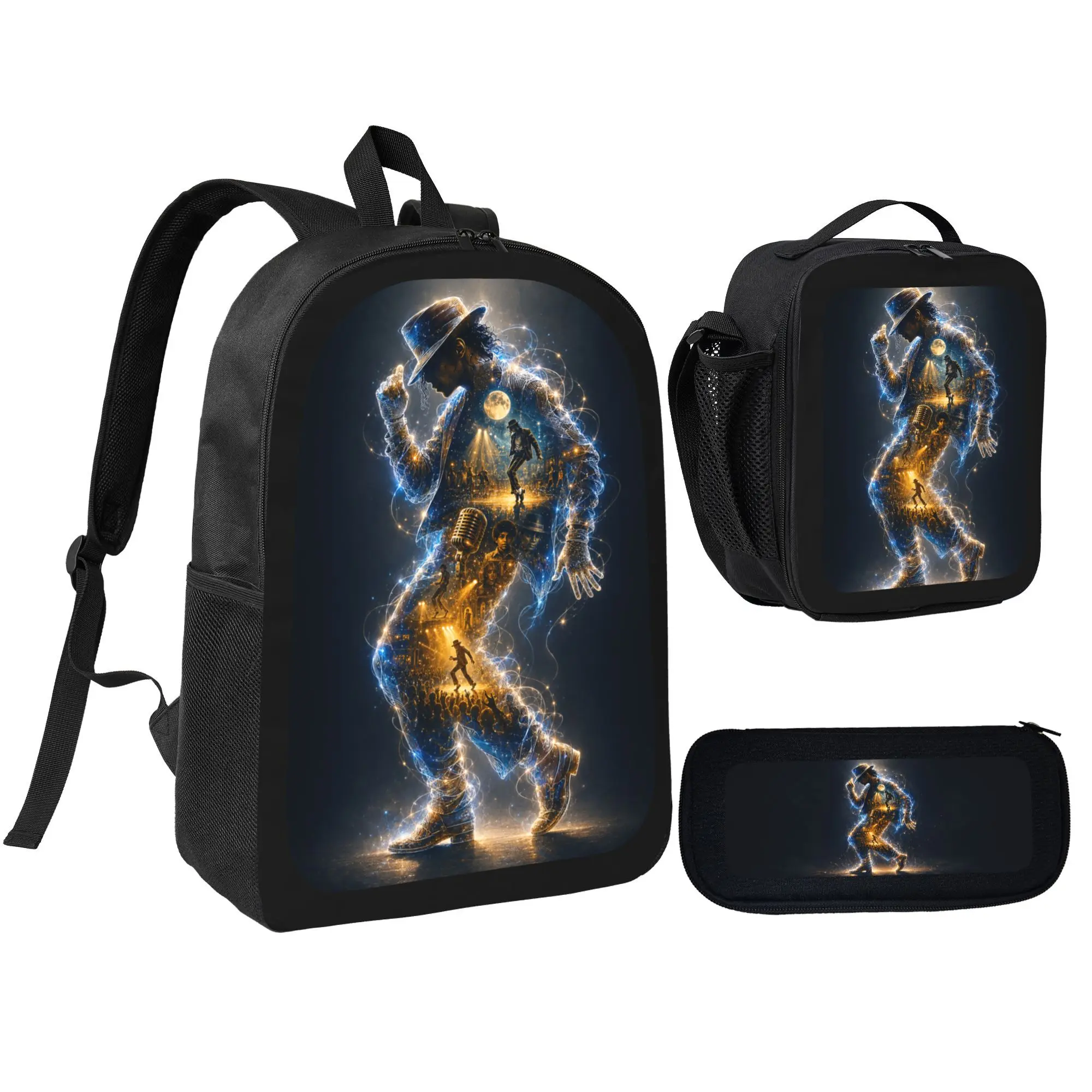 Neon Dance Silhouette Backpack Set 3 in 1, Print School Backpack with Insulated Lunch Bag Pencil Case, Music Themed Backpack Set For Teens Boys Girls Fans