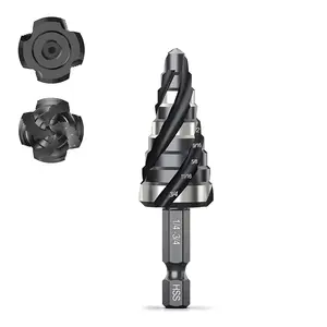 9 count 1/4"-3/4" HSS Spiral Step Drill Bit Set for , Metal, Plastic,