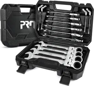 14- Metric Flex- Ratcheting Wrench Set, 6-19mm Combination Wrench Kit with Storage Case, 72 , Cr-V Steel Constructed