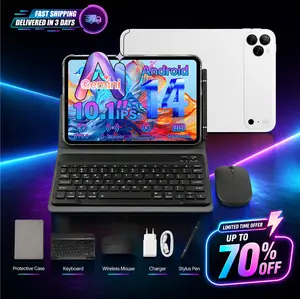 Back To School Android 10.1" Tablet Bundle, 8 + 256, Extended Storage Supported, w/ Keyboard Mouse Stylus for Notes, Classes, Streaming & Campus Life
